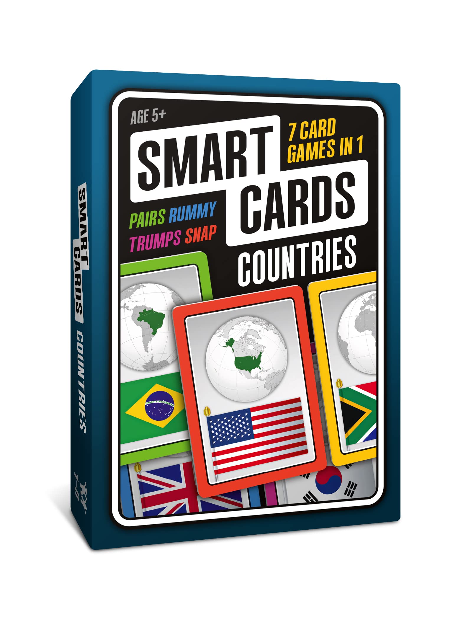SMART CARDS Countries, Gift, Stocking Filler, Travel Game, 7 games in 1, Pairs, Snap, Trumps, Rummy, Memory Quiz, Learn Facts, Age 5+, 1-8 Players