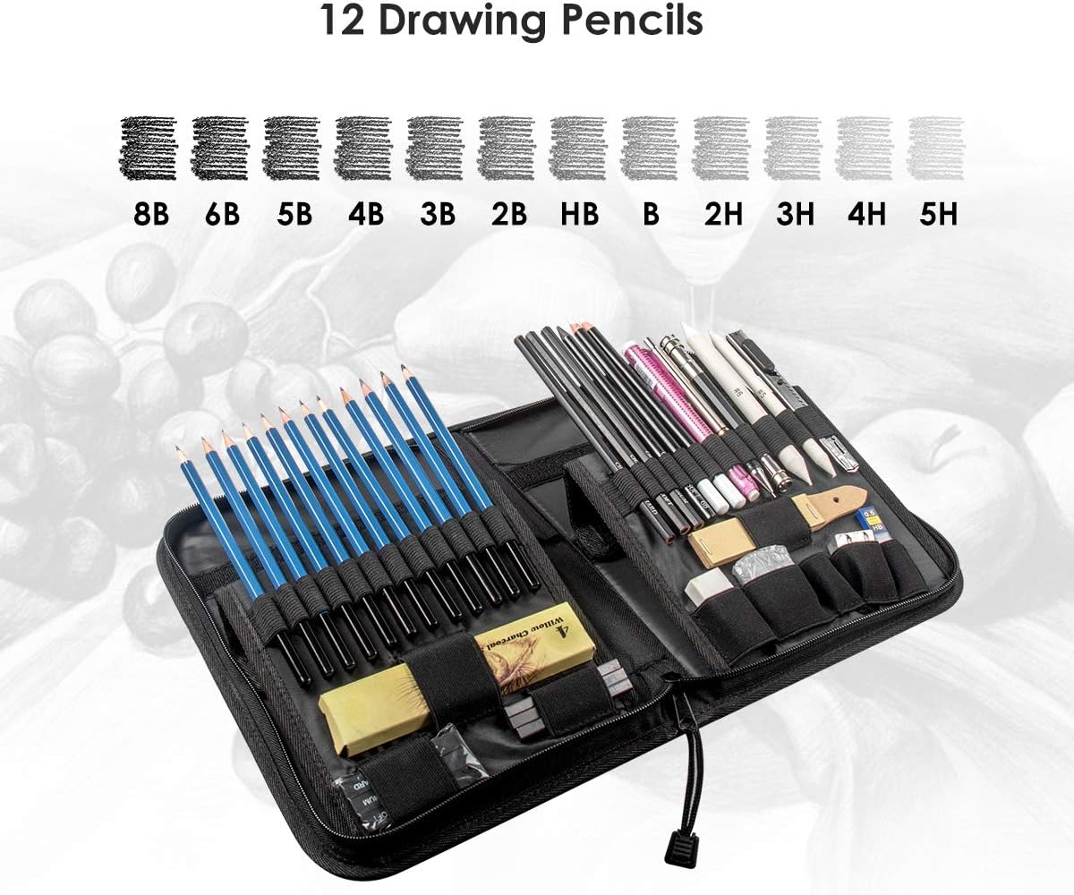 Wellwerks Professional Artist Drawing Kit, Graphite and Charcoal Drawing Pencils, Drawing Pencils Sketch Set-41PCS, Includes Sticks, Sharpeners, Erasers for Kids Teens Adults : Office Products