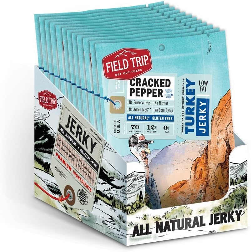 Field Trip Jerky All Natural Gluten Free Cracked Pepper No. 7 Turkey Jerky-1 Oz Case