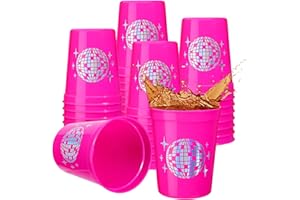 Uiifan 30 Pcs Disco Ball Cups Disco Party Favor 16 oz Reusable Plastic Bachelorette Cups for Cowgirl Birthday Wedding Bridal Shower70s 80s 90s Supplies(Rose Pink)