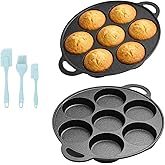 GOVNPJ Cast Iron Egg Pan Set of 2-2.95 Inch Cast Iron Biscuit Pan - Pre-Seasoned Cookie & Muffin Pan - Even Heat Distribution for Perfect Brownies