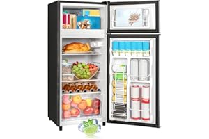 Tehanld Double Door Refrigerator with Freezer, 4.5 Cu.Ft, Small Fridge with Freezer, 7 Settings Temperature Adjustable, Mini Refrigerator for Office and Apartment Bedroom Dorm(4.5 Cu.Ft, Silver)