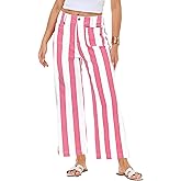 Magrank Women Striped Jeans Stretchy Cropped Vertical Denim Pants with Pockets