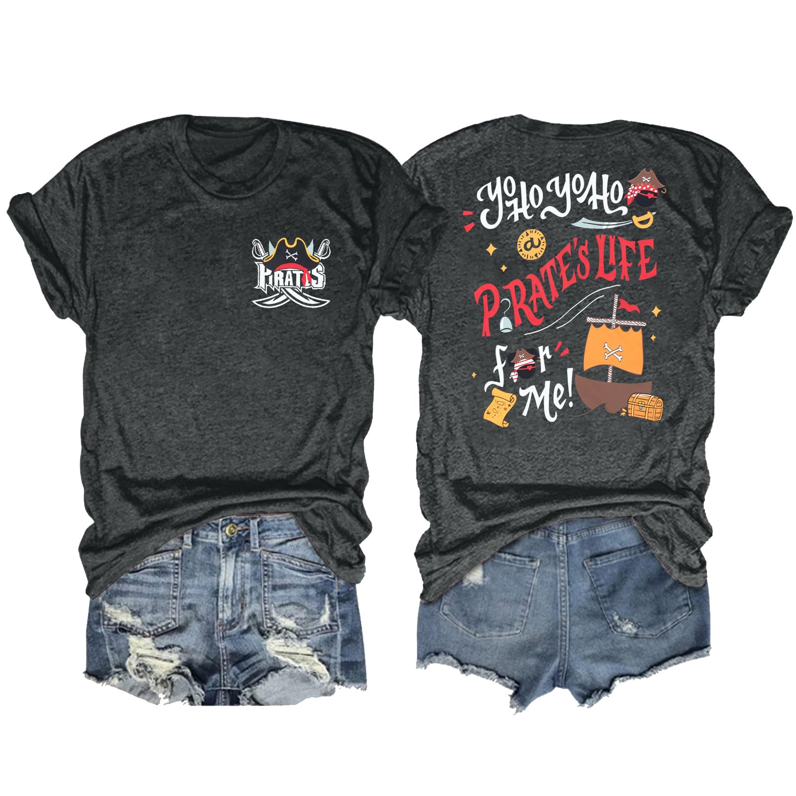 Photo 1 of MNLYBABY Women Pirate Shirts Yo Ho Yo Ho A Pirate Life for Me Shirt Kingdom Castle Tee Family Vacation Short Sleeve Top Grey