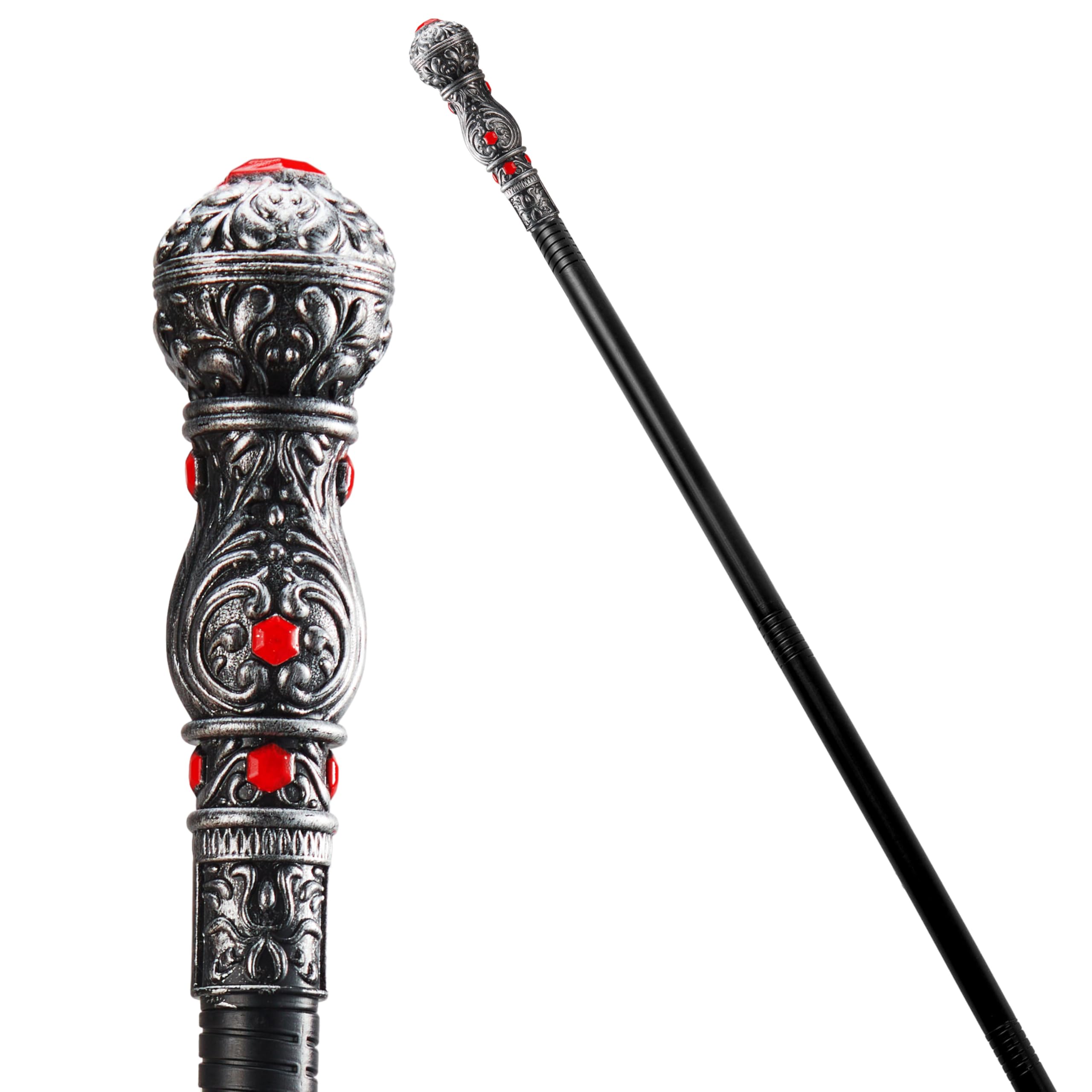 Spooktacular Creations halloween Elegant Vintage Cane Wizard Staff Sliver 58 inches Costume Prop Stick, Scepter Halloween Walking Canes Accessories for Kids, Dress-up play