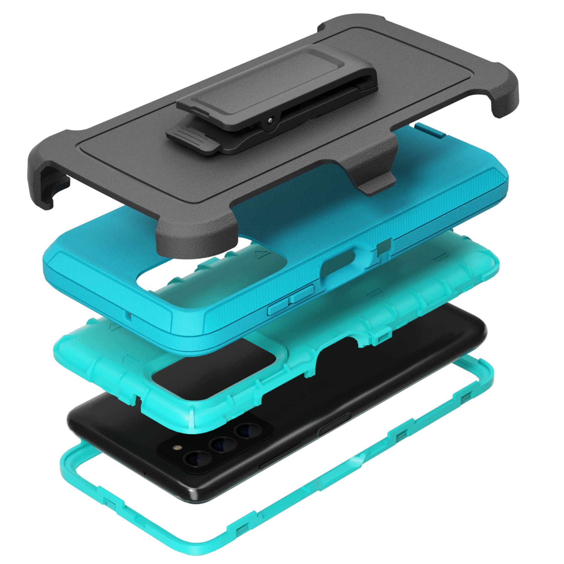 Compatible with Samsung Galaxy A03s Case, with Belt Clip Holster Heavy Duty Rugged Shockproof Full Body Protection Kickstand Cover for Samsung Galaxy A03s Phone (Teal+Light Blue)
