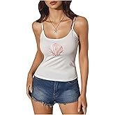 RoseSeek Women's Graphic Embroidered Camisole Tops Spaghetti Strap Scoop Neck Crop Cami Tank Top