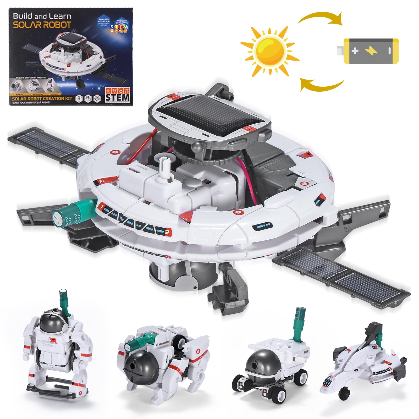 OMWay STEM Solar Robot Toys, 6-in-1 Experiment Science Kits for Kids Age 8, Easter Birthday Gifts for 9 10 11 12 13 14 Year Old Boys Teens, Building Space Robotics DIY Kit