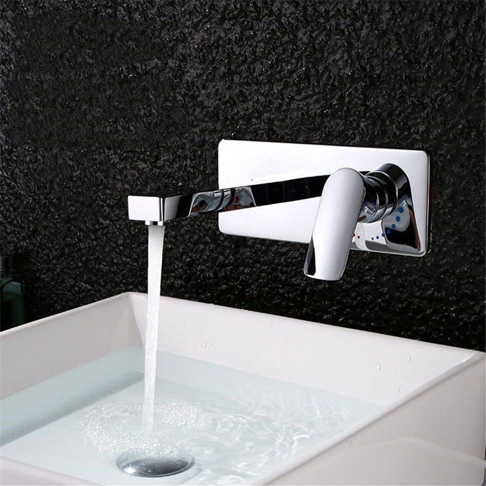 AQiMM Waterfall Spout Commercial Bathroom Sink Faucet Copper Cold Water Into The Wall Basin Mixer Tap