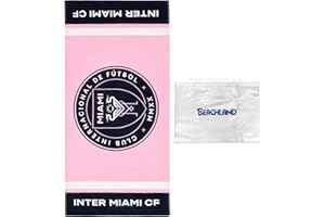 BEACHLAND Inter Miami CF Beach Towel 30 x 60 in | 100% Cotton Velour/Terry | Waterproof Bag Included | Official Team Logo Print