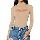 ALGALAROUND Short Long Sleeve Shirts for Women Basic Mock Turtle Neck Cut Out Tops Going Out T-Shirt Tee