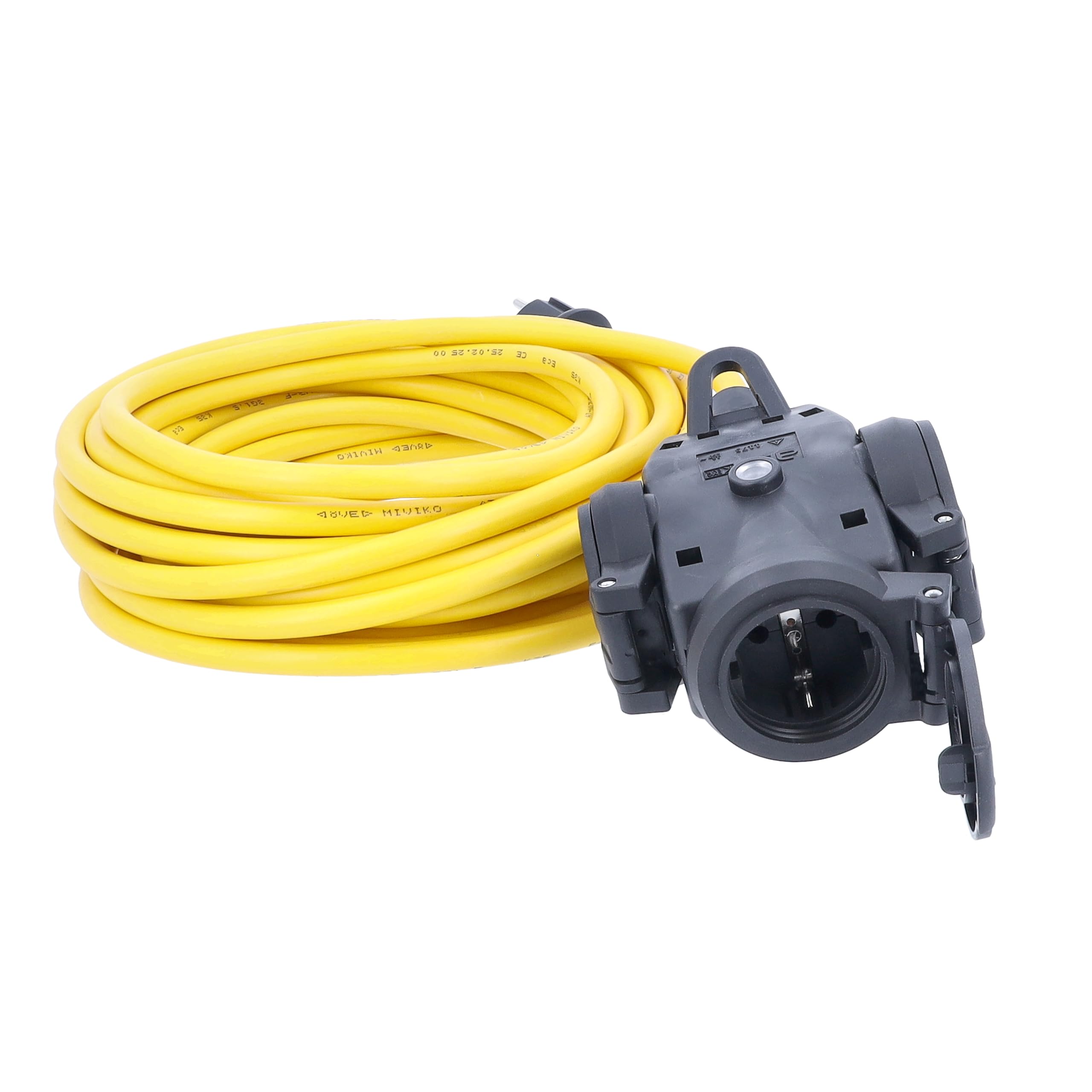 as - Schwabe 61455 3-Way Solid Rubber Distribution Socket, 5 m, K35 AT-N07V3V3-F 3G1.5, IP44 Outdoor Use, Yellow