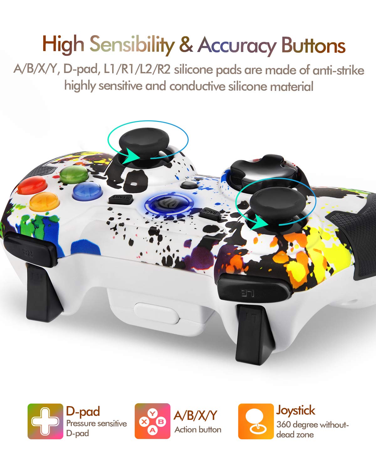 EasySMX 2.4G Wireless Controller for PS3, PC Gamepads with Vibration Fire Button Range up to 10m Support Windows PC, PS3, Android, Vista, TV Box Portable Gaming Joystick Handle (White)