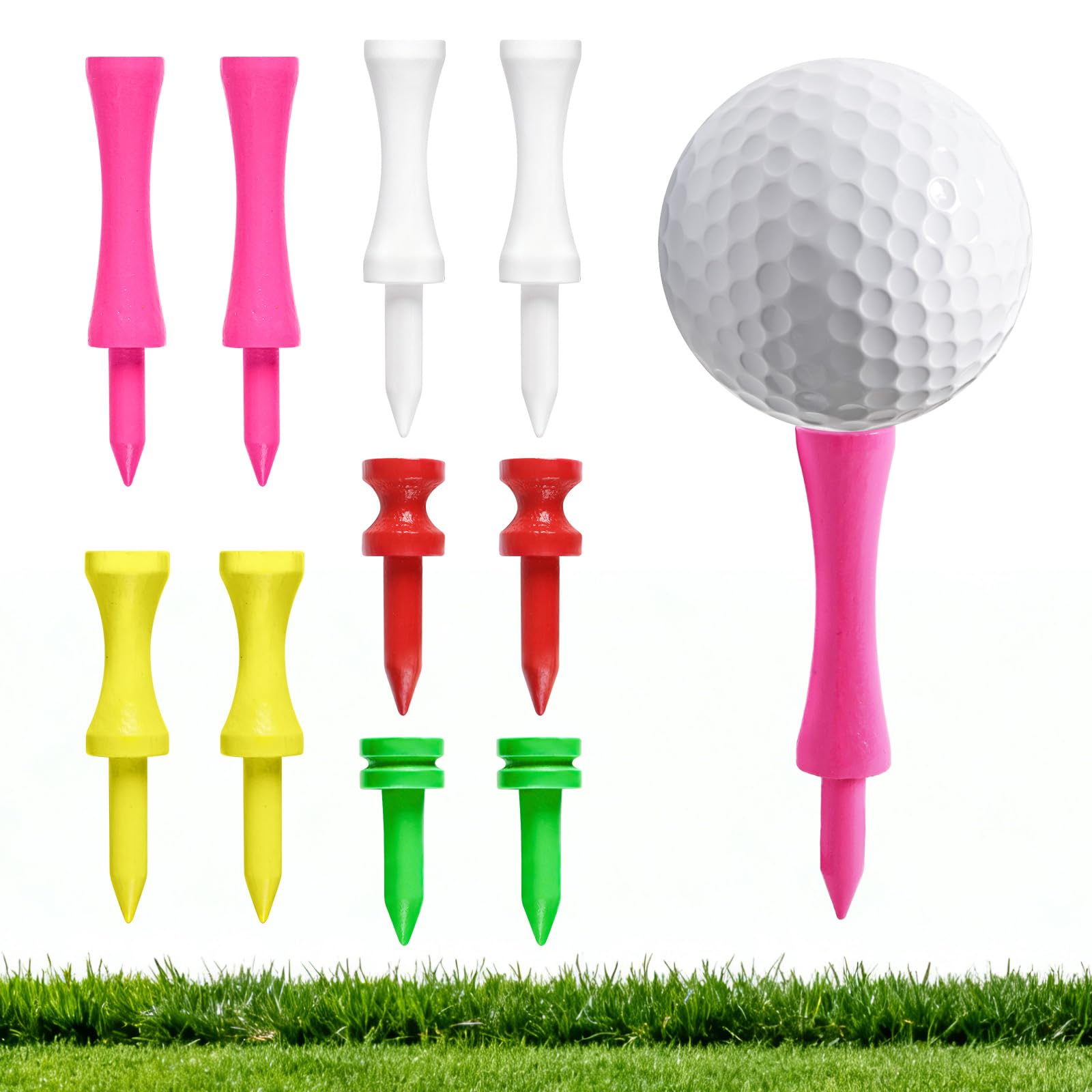 FINGER TEN Wooden Castle Golf Tees 1" 1.25" 1.75" 2.2" 2.36" Same Heights Or Mixed Sizes 60 Pack, Upgrade Durability Tees with Consistent Height, For Men Women (Mixed Color)