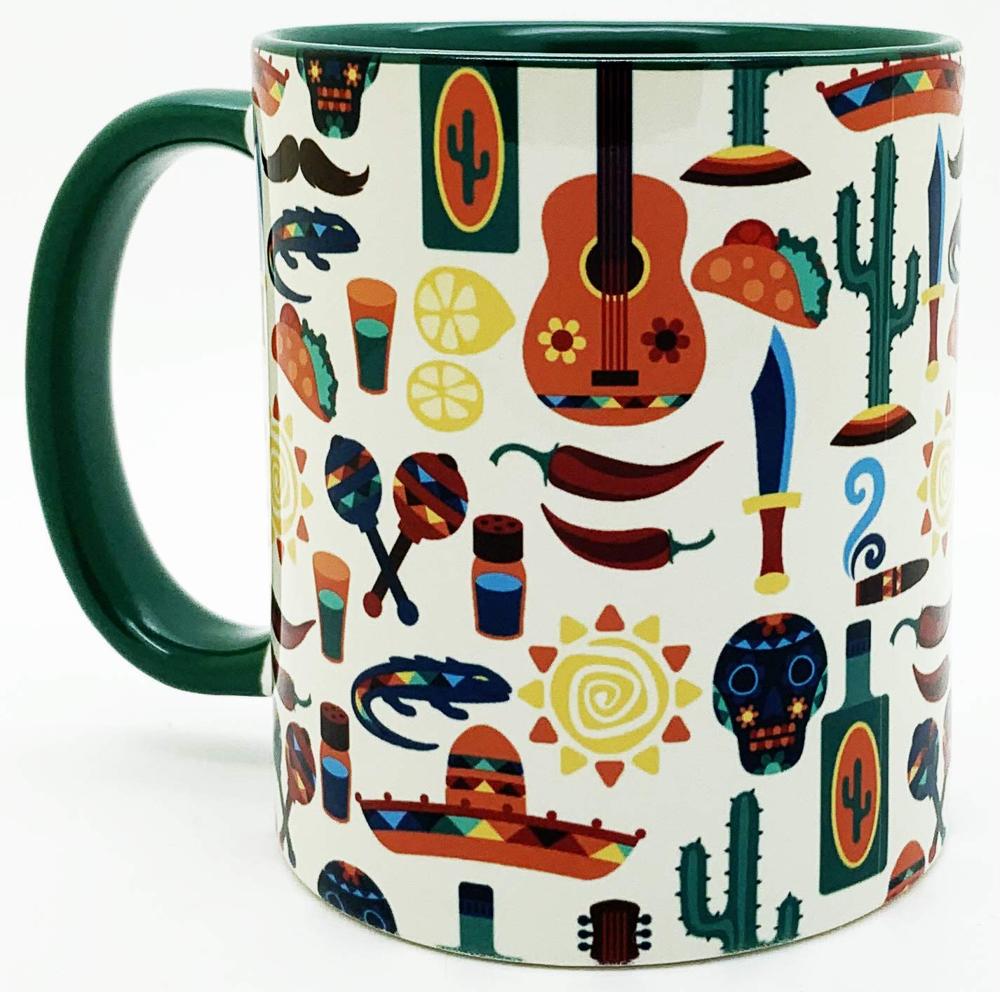 Half a Donkey Mexican Mug with Glazed Green Handle and Inner, Ceramic, 310ml (11oz)