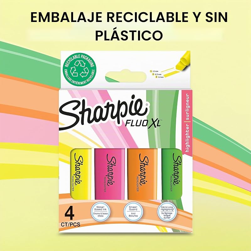 Fluo XL subrayadores fluorescentes | punta biselada | Resaltadores fluorescentes de colores amarillorosanaranja y verde | paquete de 4 rotuladores