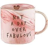 Hendson Not a Day Over Fabulous - Funny Birthday Wine Gifts Ideas for Women, Wife, Mom, Daughter, Sister, Aunt, Best Friends, BFF, Coworkers, Her - Pink Marble Mug, Ceramic Coffee Cup