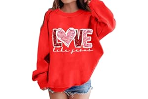 Kids Valentines Day Sweater Girls Boys Teen Sequins Love Heart Print Sweatshirt Long Sleeve O-Neck Holiday Party Casual Tops