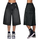 EMMIOL Baggy Jorts for Women Wide Leg Denim Shorts | Jean Bermuda Shorts with Pockets, High Waisted, Elastic Waist, Streetwear, Boyfriend, Y2k, Loose Fit, Casual Daily Wear
