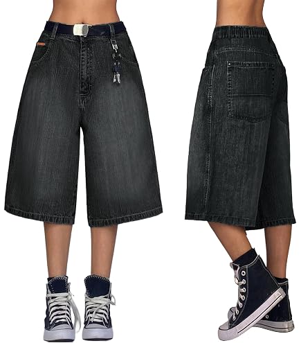 QJK Baggy Shorts Jeans Shorts Baggy Jean Shorts Wide Leg Shorts