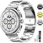 Compatible for Samsung Galaxy Watch 8 40mm 44mm/Galaxy 8 Classic 46mm Bands,No Gap One Click Rugged Stainless Steel Replacement Strap Metal Bands for Men Women