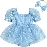 VISGOGO Baby Girl Tulle Dress Romper Sleeveless Onesie Knot Front Pleated Bodysuit Newborn Mesh Princess Outfits