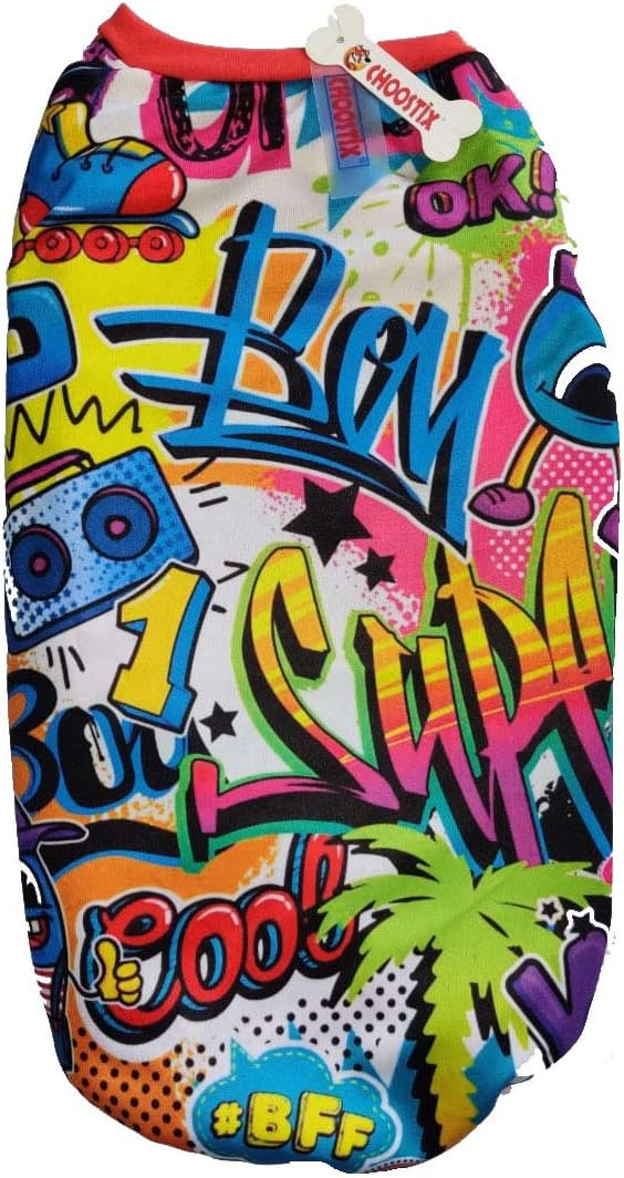 Choostix Graffiti, Dog T-Shirt, Winter Wear, Fleece with Digital Print, Boy, Red, 16 inch, 180g, Small, 180 g