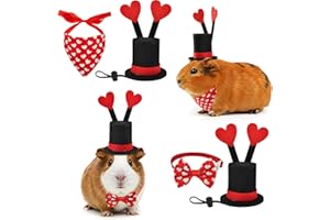 Vehomy Small Pet Valentine's Day Costume for Bunny Guinea Pig Valentines Day Rabbit Top Hat with Red Love Heart Décor Rabbit Valentines Bow Bandana Small Animal Bow Collar Scarf 4Pcs S