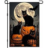 IVN Spooky Halloween Garden Flag 12x18 Inch Double Sided Black Cat Witch Pumpkin Jack O’ Lantern Gothic Outdoor Fall Yard Flag for Outside Home Front Door Lawn Porch Patio Welcome Decor