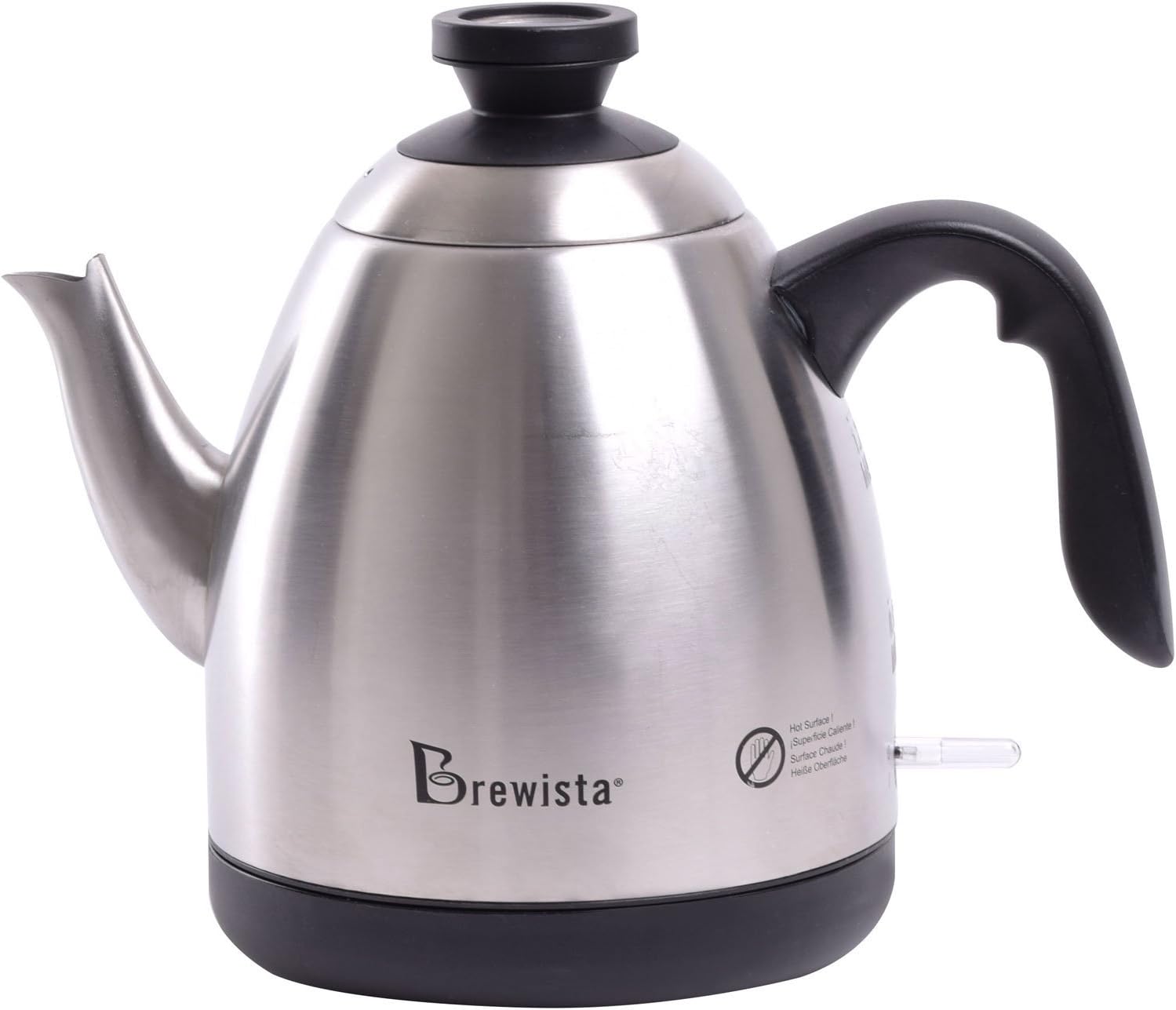 Brewista Stout Spout 1.2L Electric Switch Cupping Kettle - Durable 300 Series Premium Stainless-Steel Design with Analogue Temperature Gauge in Lid
