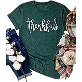 JEALLY Thanksgiving Tshirts Women Thankful Graphic Letter Print T-Shirt Casual Short Sleeve Tee Tops