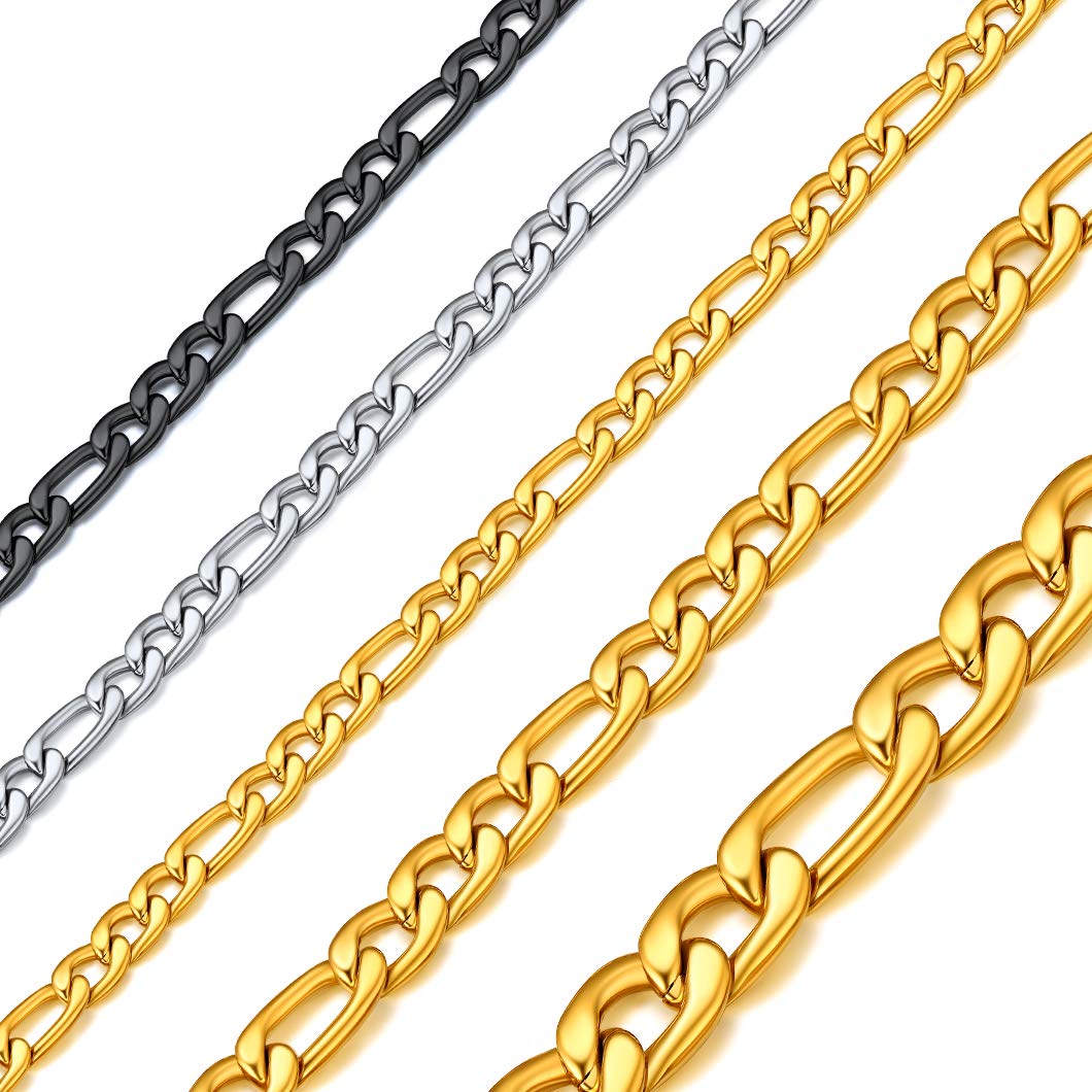 Richsteel BFF Necklace Stainless Steel Figaro Chain for Men Smooth NK 3:1 Design 8MM Wide 26Inch(66CM) Length Present for Best Friend Chain Jewellery Flat Neck Chain