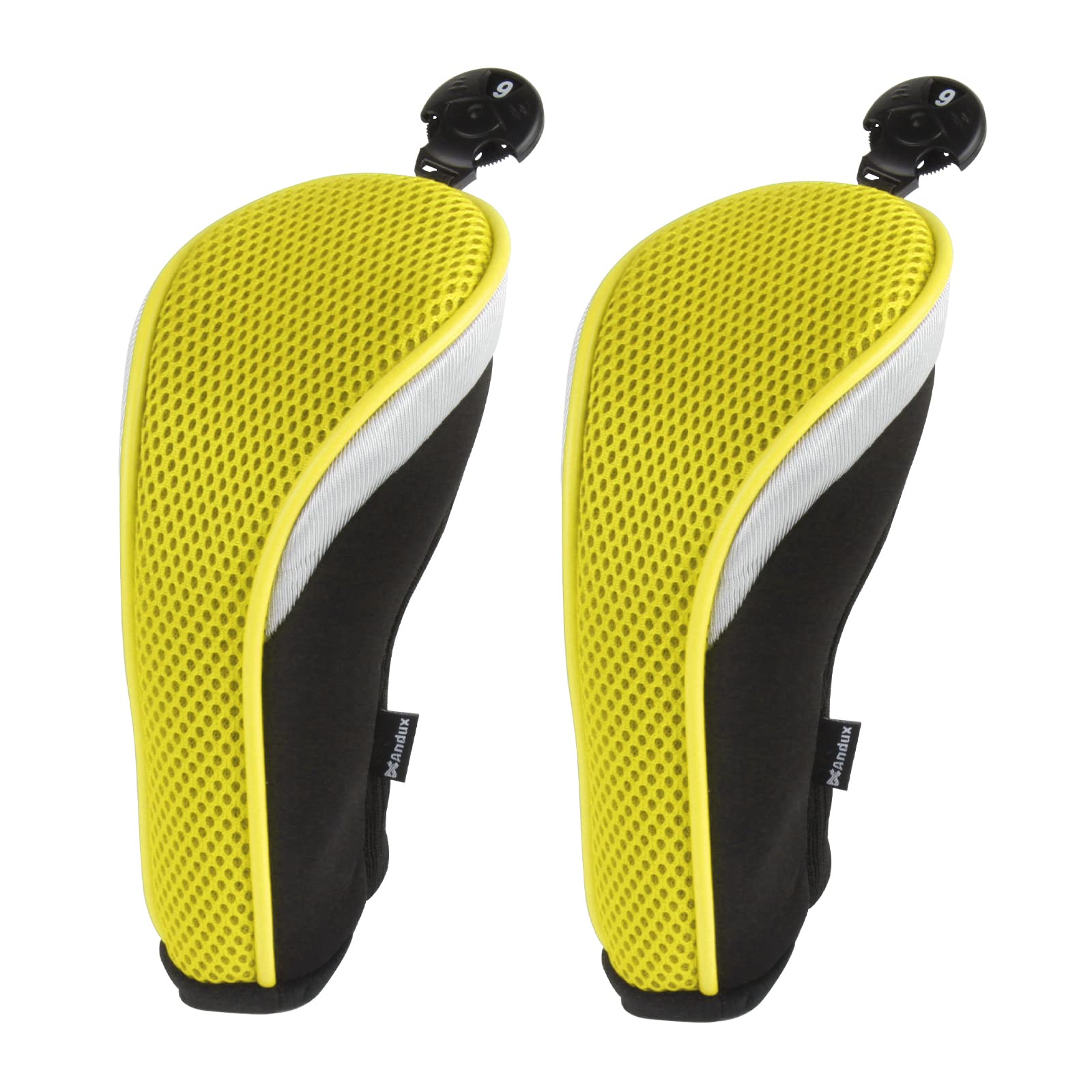 Andux Mesh Golf Hybrid Club Head Covers Short Neck with Dial NO. Tags Yellow, 2pcs