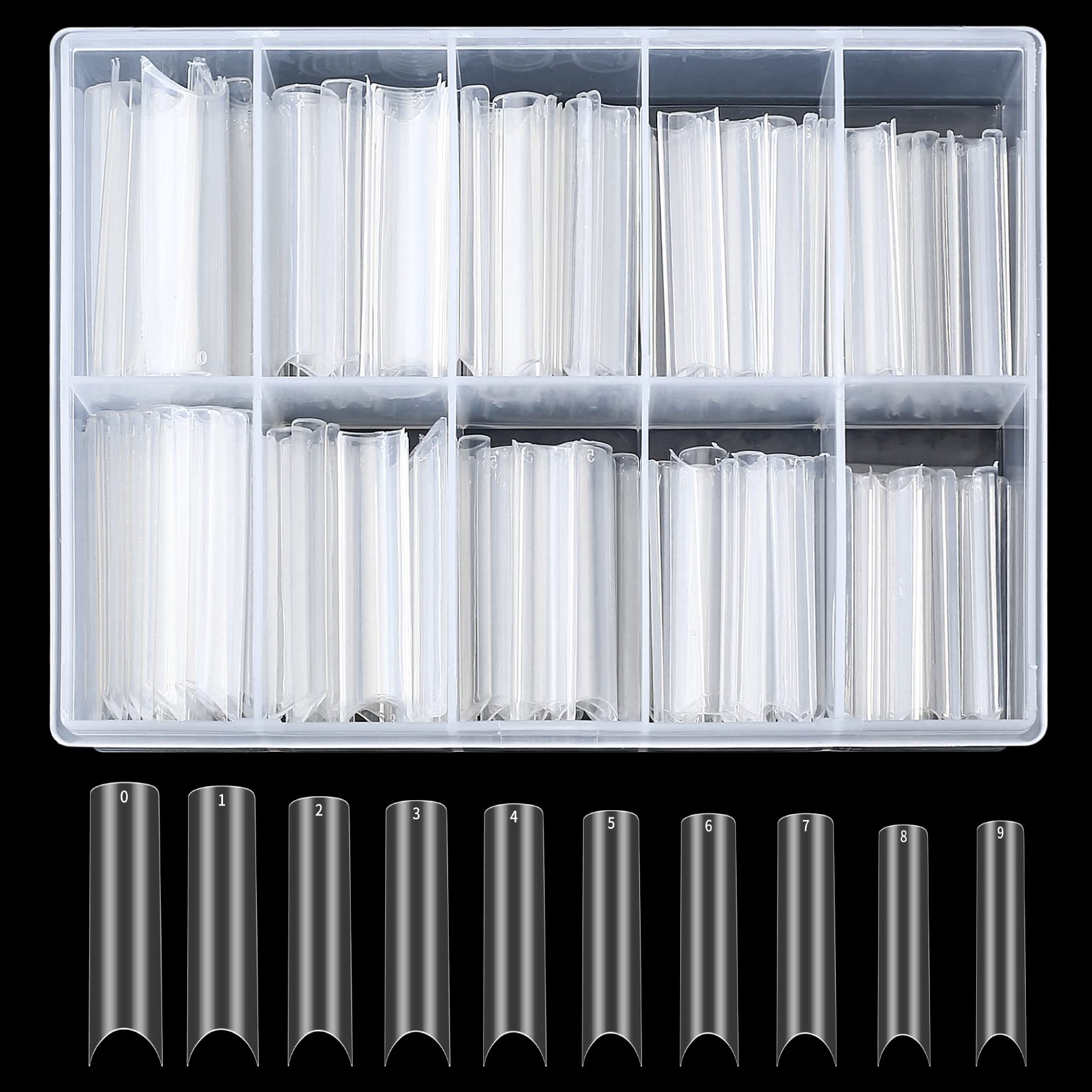 QOOSIKICC 200 Pcs Clear Acrylic Extra Long Straight Square Nail Tips, C Curve Full Cover Acrylic Fake Artificial False Nail Tips for Salons & DIY Nail Art