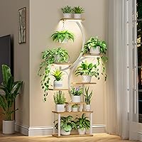 BACEKOLL Indoor Plant Stand with Grow Lights, 8-Tier S-Shaped Metal Plant Shelf, 62" Tall, White