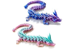 NYENEIL 2PCS 12" 3D Printed Dragon, Multi Color Articulated Dragon, Crystal Dragon, Dragon Fidget Toy, Home Office Decor Executive Desk Toys (Pineapple Purple)