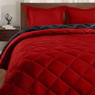 Basic Beyond Down Alternative Comforter Set, Twin, Black/Red