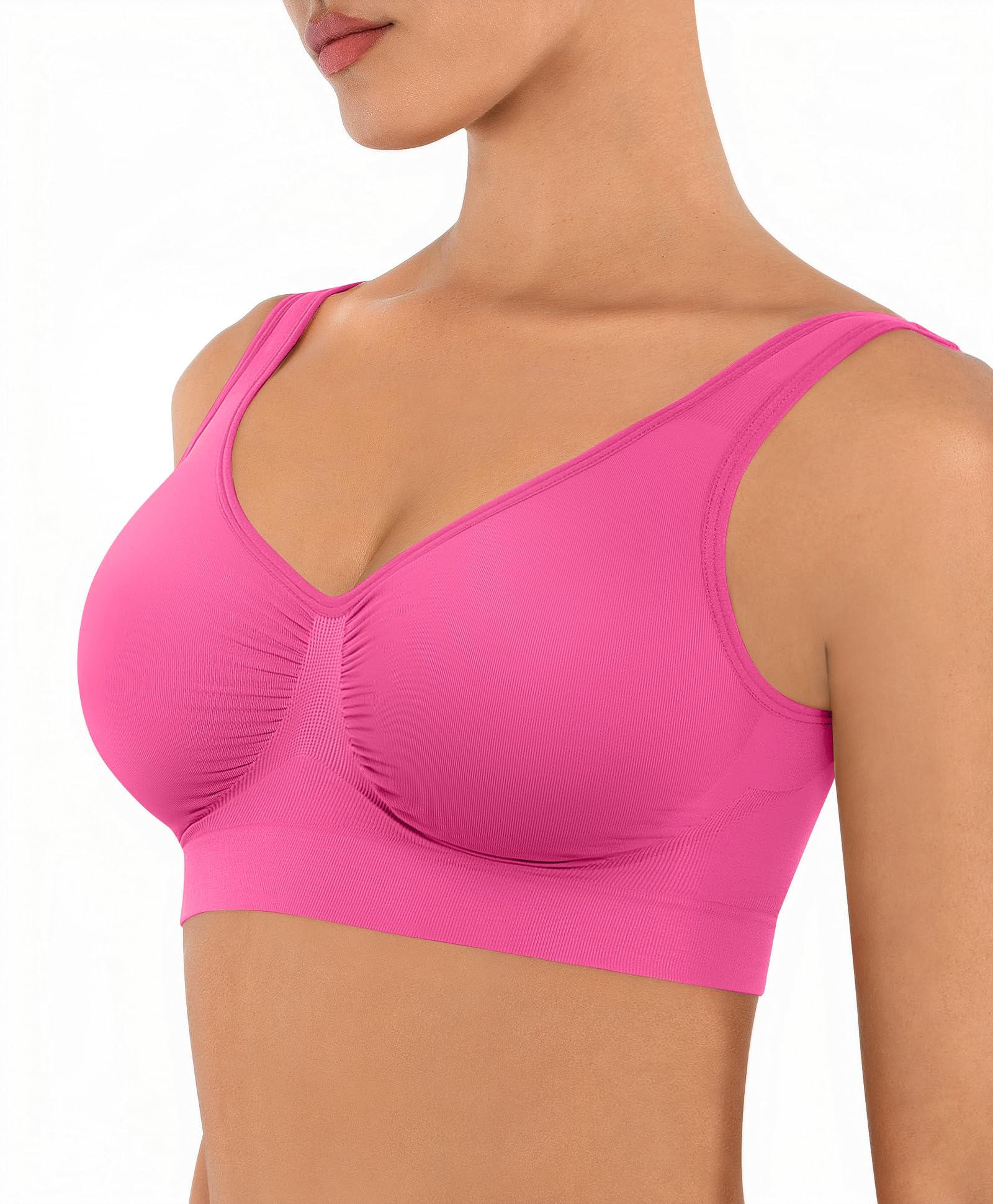 Photo 1 of (XL) (BAGGED) FeelinGirl Plus Size Bras for Women No Underwire Seamless Wireless Bralette Full Coverage Brasieres Rose Red XXL