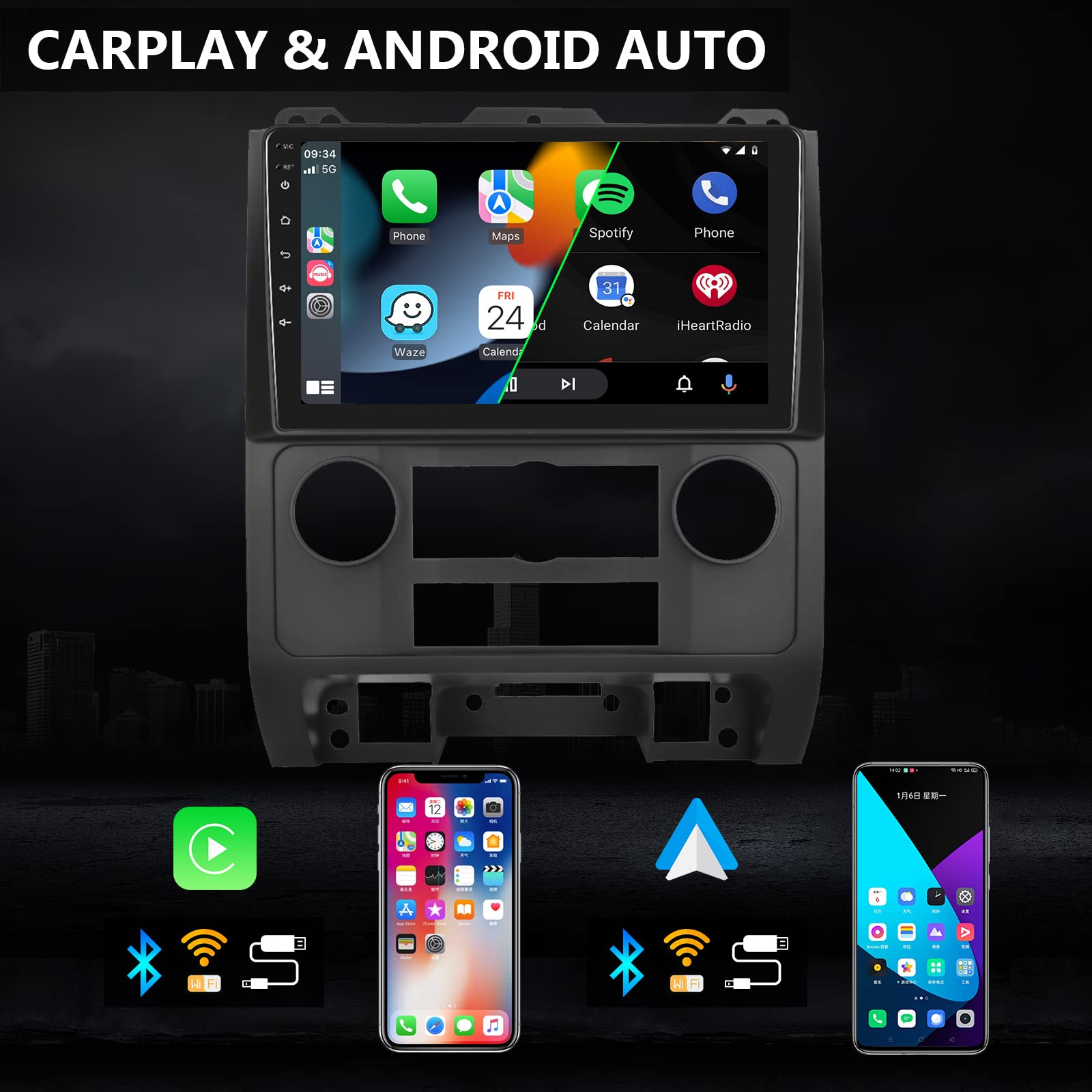 Android Car Stereo for Ford Escape/Kuga & Mazda Tribute 2007-2012 - Wired/Wireless CarPlay & Android Auto, 9