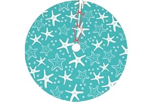 DORKEIXIA Summer Beach Beachy Nautical Coastal Sea Star Shell Starfish Blue 36 Inch Christmas Tree Skirt Round Winter Snow Suitable for Christmas Xmas Halloween Holiday Party Decor Decoration Occasion