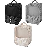 3-Pack Travel Shoe Bags for Packing in Suitcase - Shoe Travel Bag Organizer with Handle, Multi-Layer Compartments Holds 3 Pairs of Shoes, Portable Storage for Men & Women (Beige/Gray/Black)