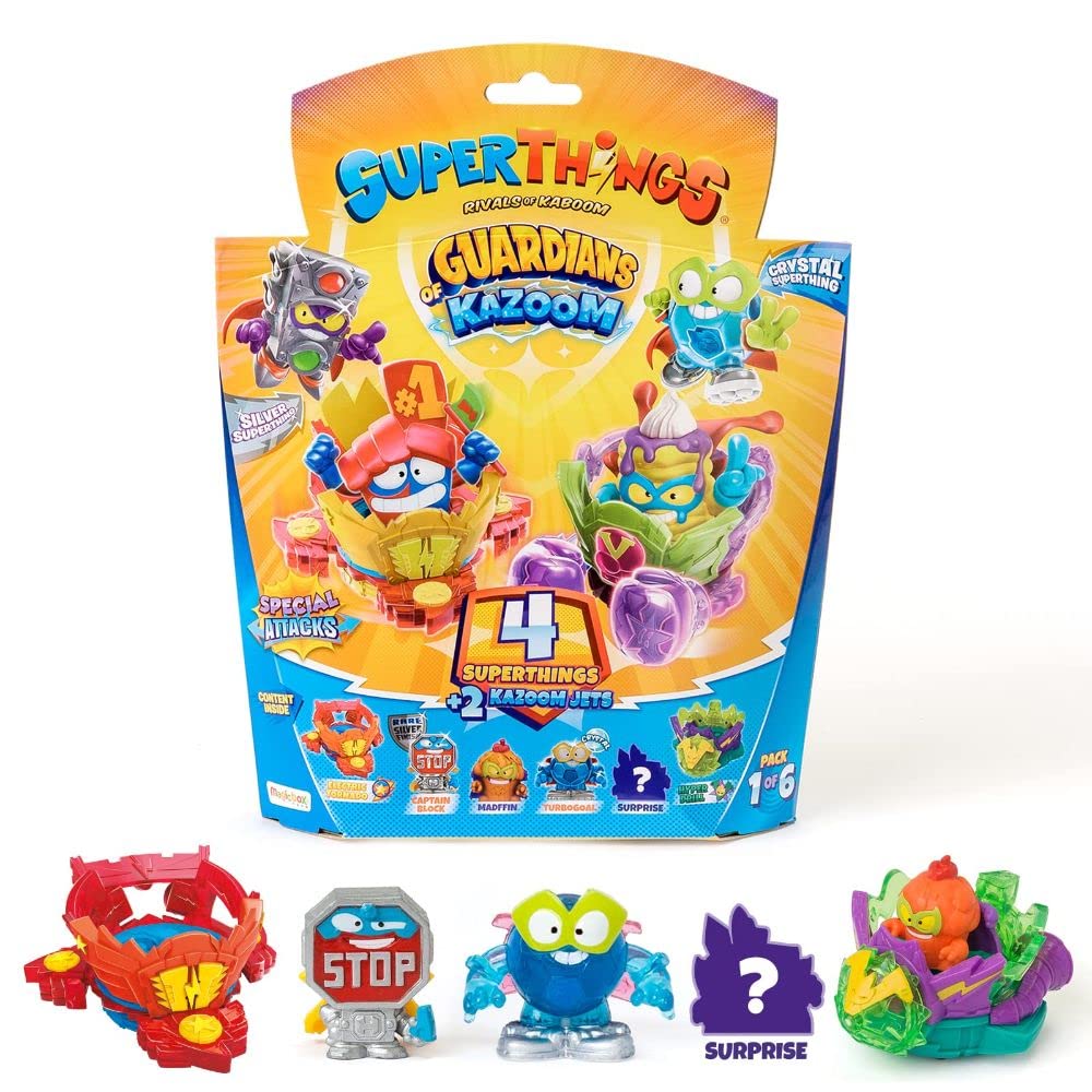 SUPERTHINGS RIVALS OF KABOOM - Series 9 - Guardians of Kazoom –Pack of 4 x SuperThings (Includes 1 silver captain) and 2 x Kazoom Jets - 1/6