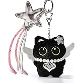 HONYJOOM Bag Charm Cute Black Cat Plush Keychain Backpack Purse Key Chain Accessories Gifts for Women
