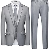 WULFUL Men's 3 Piece Slim Fit Suit Set Two Button Blazer Jacket Vest Pants Tuxedo Set for Party, Wedding and Business