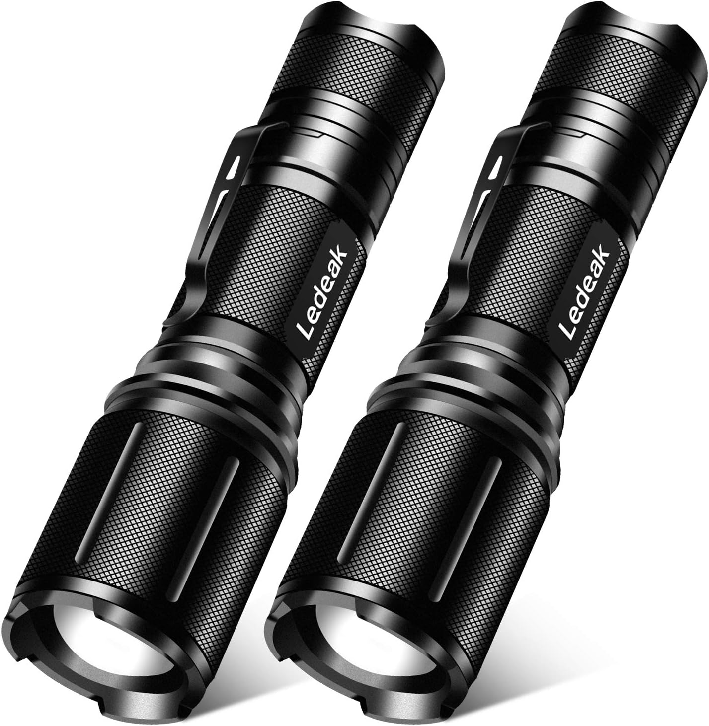 Ledeak Tactical LED Flashlight 2 Pack, High Lumens Powerful Bright Best Flashlight with Belt Clip, Adjustable Focus 5 Light Modes Waterproof Handheld Light for Camping Hiking Emergency