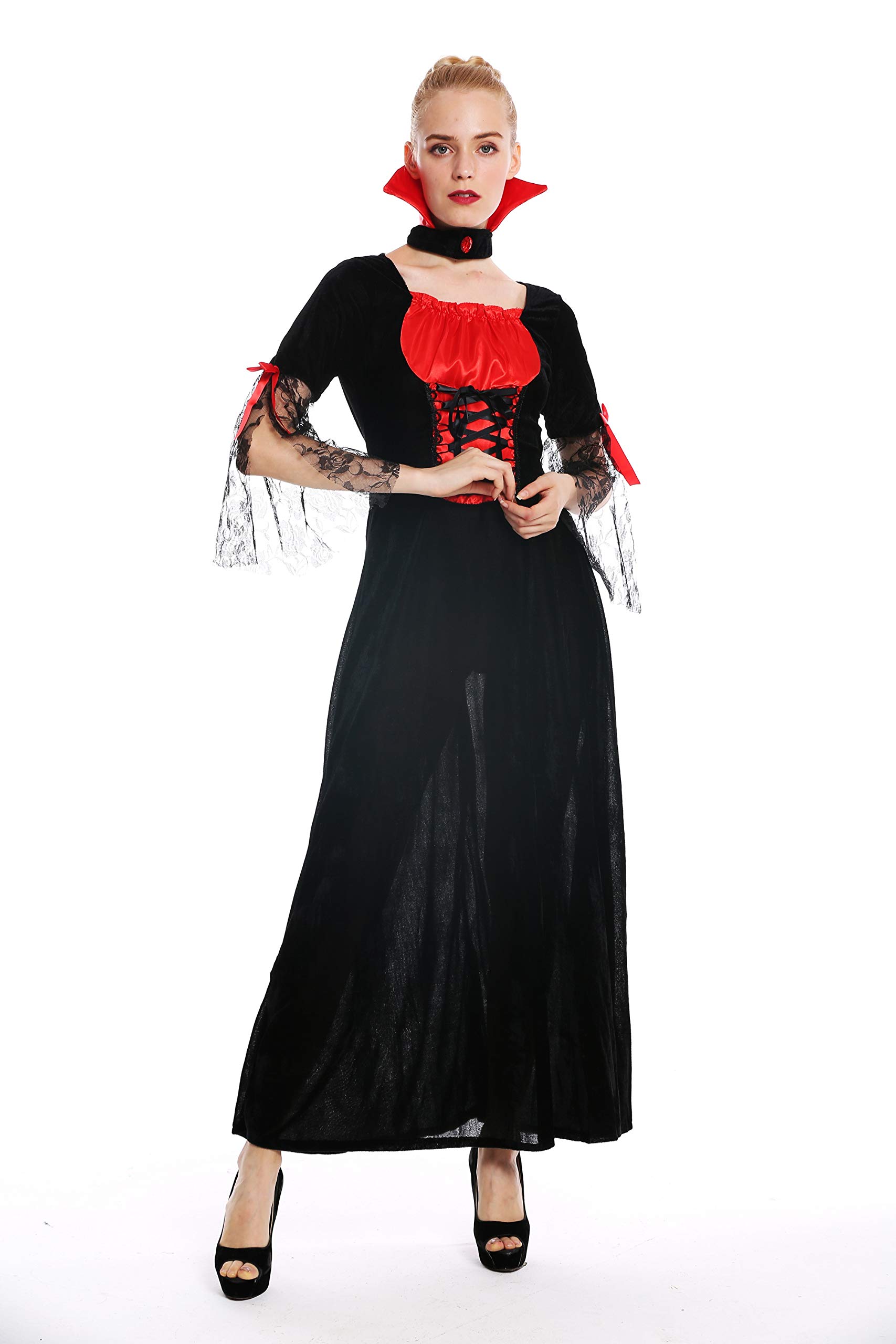 dressmeup - W-0279 Lady Woman Costume Fancy Dress Halloween Evil Queen Vamp Vampire Fairy Wicked Witch black red Size S