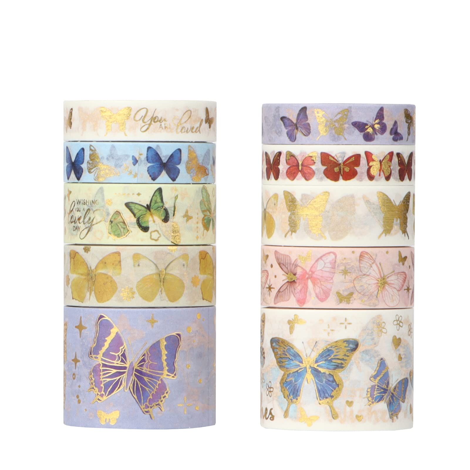 LGEGE 10 Rolls Aesthetic Washi Tape Set,30/15/10 mm Wide,Butterfly Show, Gold Blocking Japanese Masking Tape Décor for Scrapbook, DIY Craft,Gift Wrapping, Bullet Journal, Planners,Stationery (3m)