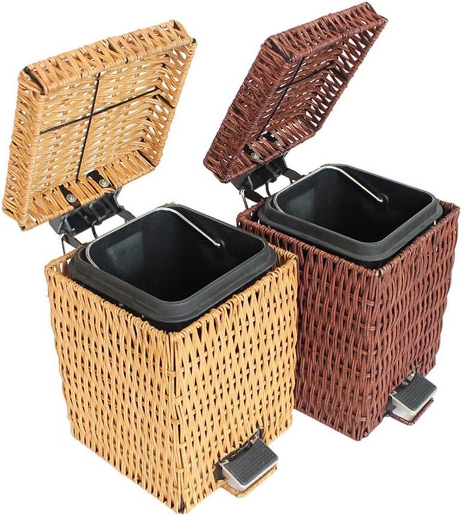 Wddwarmhome Bamboo Rattan Square Trash Can Home Covered Mini Creative Pedal Toilet Trash Can Natural True Rattan Waste Bins ( Color : Yellow , Size : 3L )