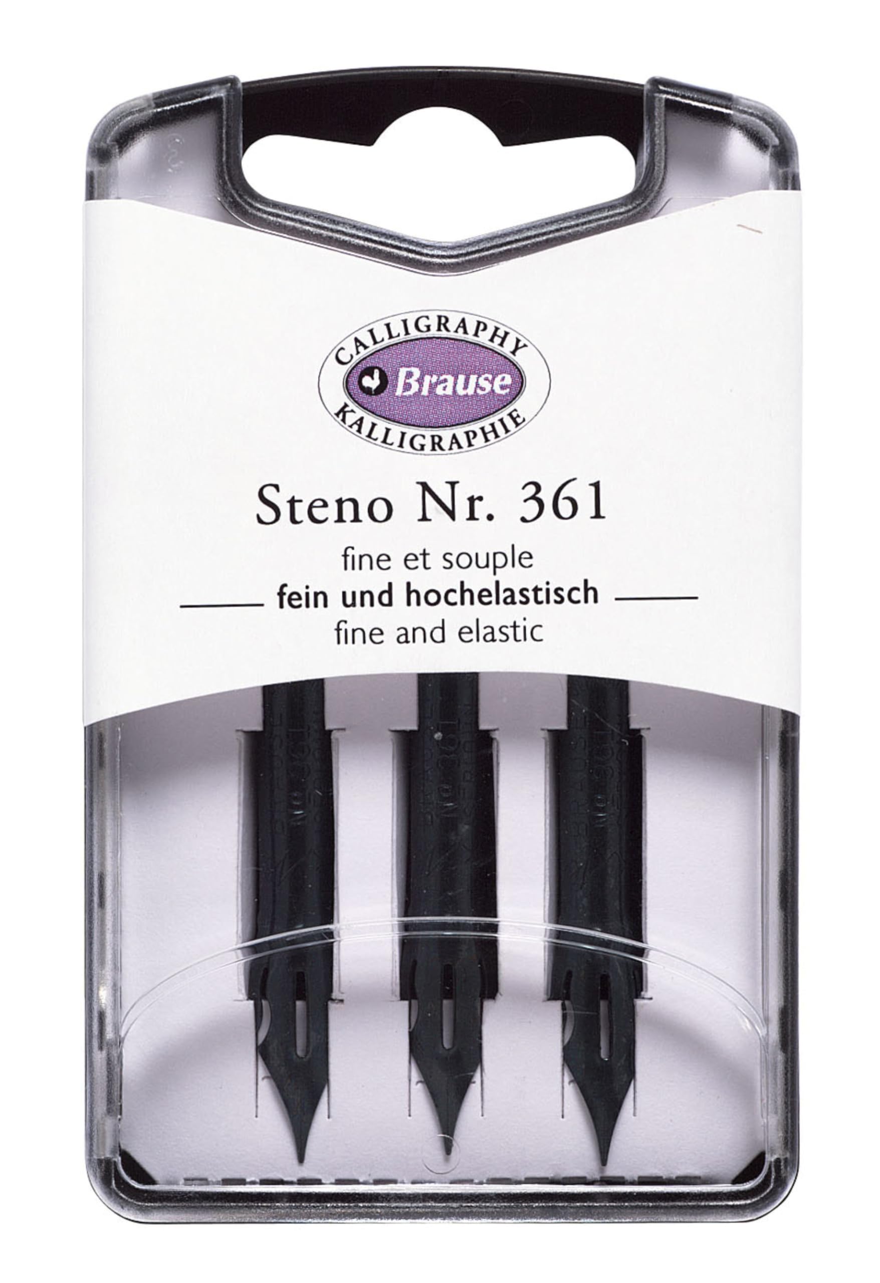 Brause 300361B - Writing nibs for nib/ pen holders - Box of 3 Steno metal nibs - German manufacturer - Calligraphy - Creative Tools - Writing/ Drawing