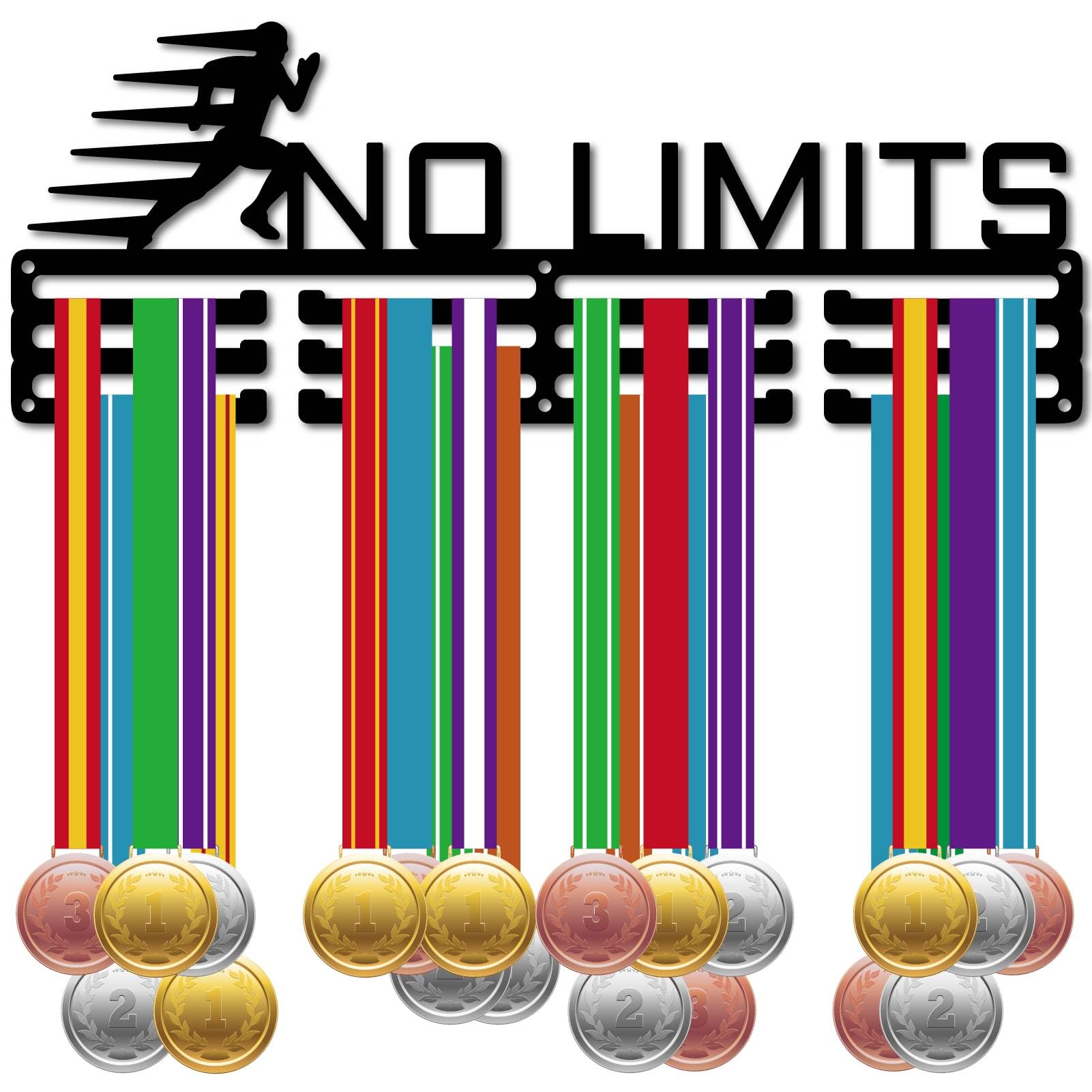 CREATCABIN Running Medal Holder Display Medal Hanger Rack Wall Mount Frame Decor Sport Medal Hangers Organizer for Hanging Over 60 Medals Marathon Gymnastics Running Awards 15.7 x 5.9Inch- No Limits